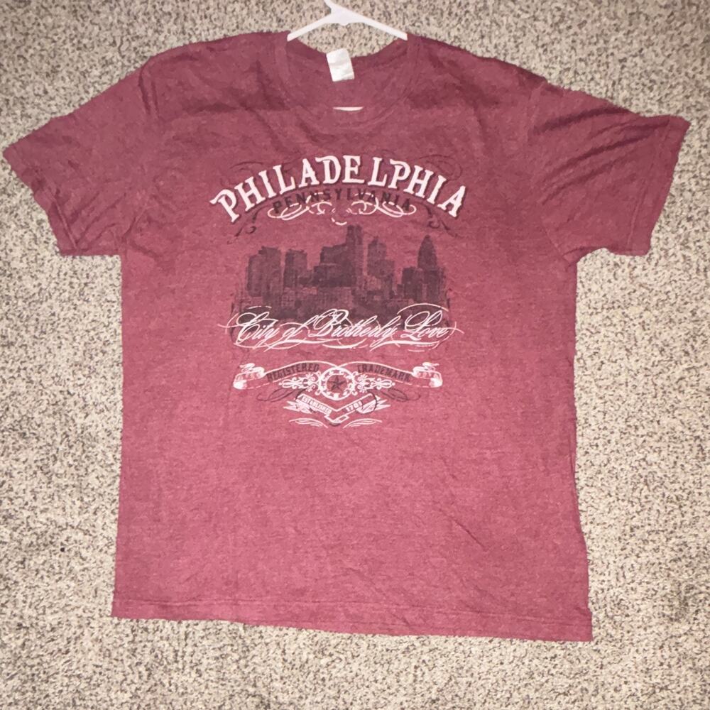 New Agenda Men's XL Burgundy Cotton Blend Philadelphia PA Graphic Crew Neck Tee